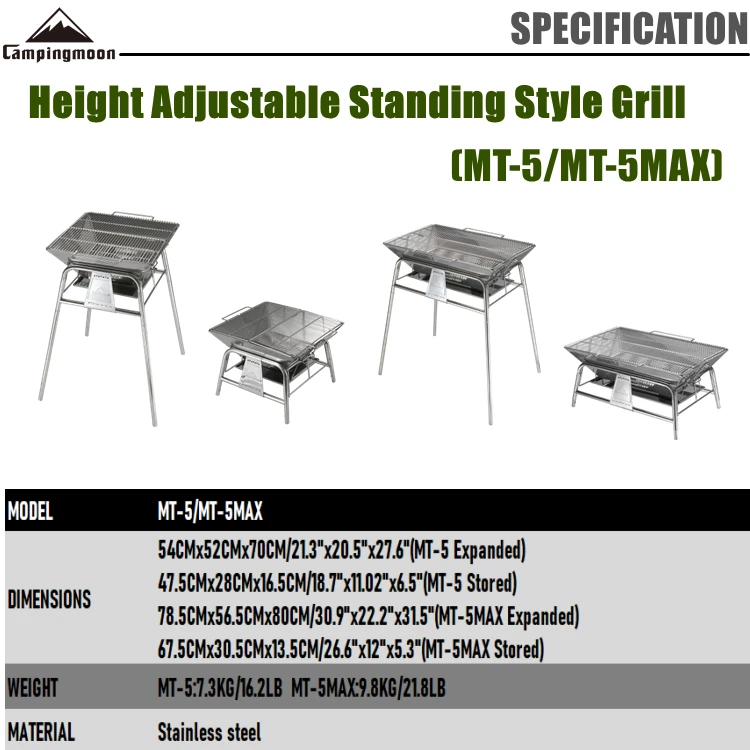 Outdoor Camping Detachable Height Adjustable Standing Style Stainless Steel Charcoal Net Fire Pit Barbecue BBQ Grill