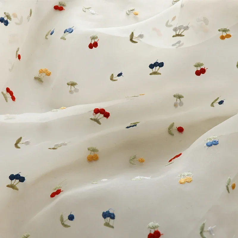 

145x50cm White Fruit Embroidery Lace Gauze Fabric, Making Summer Dress Girls' Clothing Handmade Home Decoration DIY Cloth