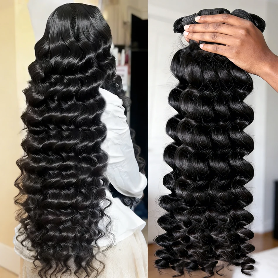 

30 32 34 Inch Loose Wave Bundles Human Hair 3/4 Bundles Vietnamese Remy Hair 65 Grams/Bundle 12A Grade Unprocessed Virgin Hairs #1B Color Loose Deep Wave Bundle Weaves Extensions