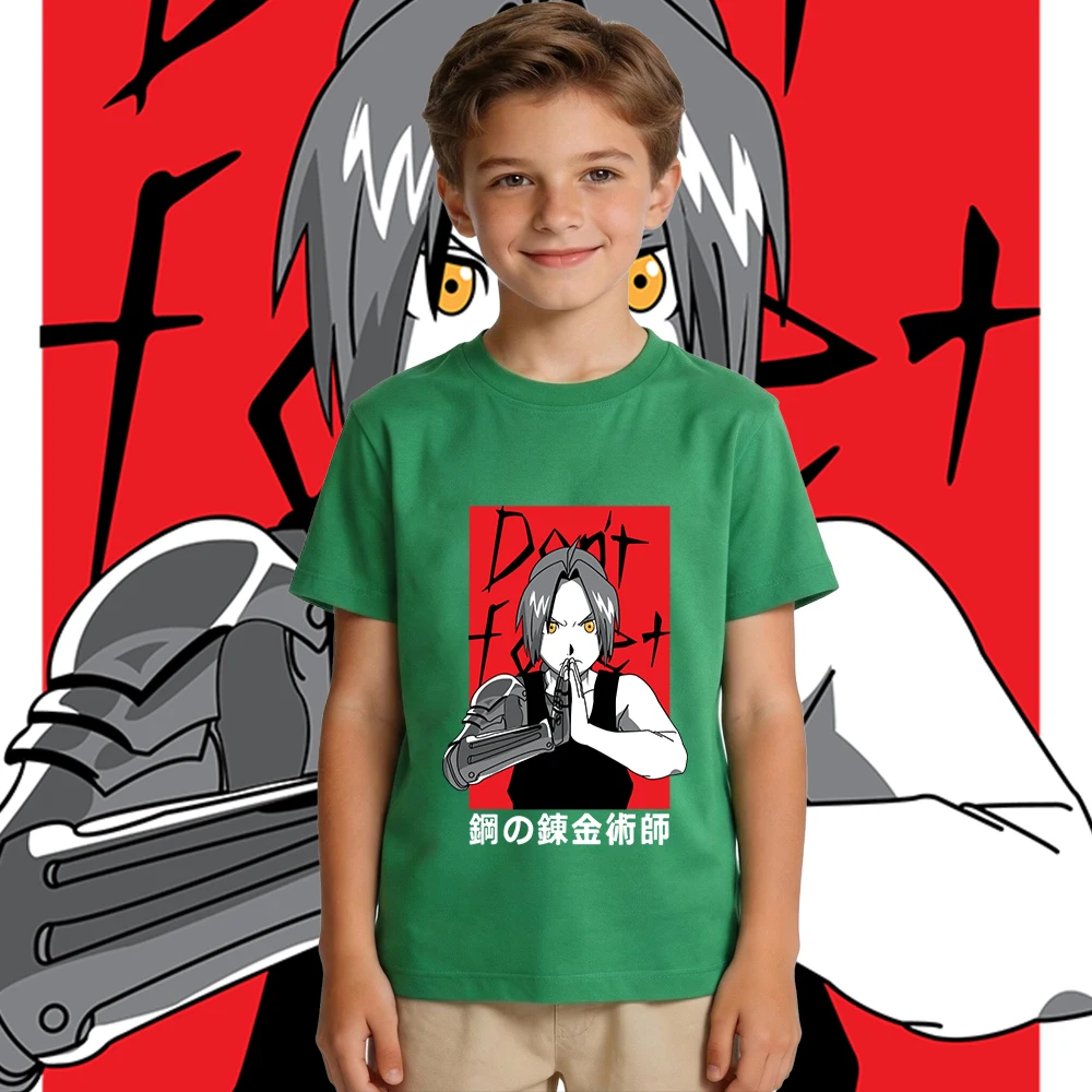 Full Metal Alchemist Edward Elric Anime Print Cotton T Shirt for Boys and Girls Short Sleeve Breathable Summer Clothing