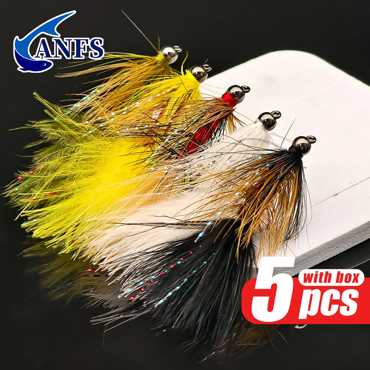 ANFS 5 قطع من الخرز النحاسي الصوفي Bugger-Streamers يطير لسمك السلمون المرقط وسمك السلمون والباس وصيد الأسماك #3