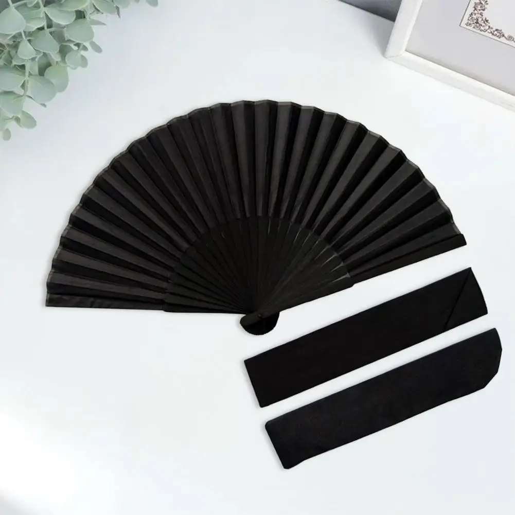 Pure Balck Folding Fan Portable Black Folding Fan with Bag Chinese Style Dance Performance Photo Props Summer Bamboo Fans Gift