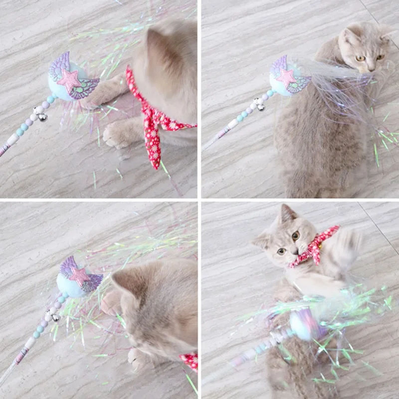 Cat Wand Toy Tassel Teaser Stick Cat Toys Interactive Kitten Toy Feather Wand for Indoor Cats Playing Exercise Pet Supplies