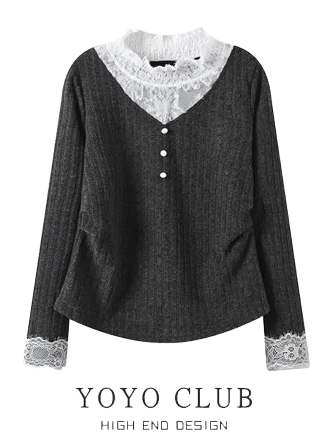 

Женский зимний вязаный топ с длинными рукавами на флисовой подкладке, свободного кроя, с кружевной отделкой и цветочным узором, теплый трикотаж