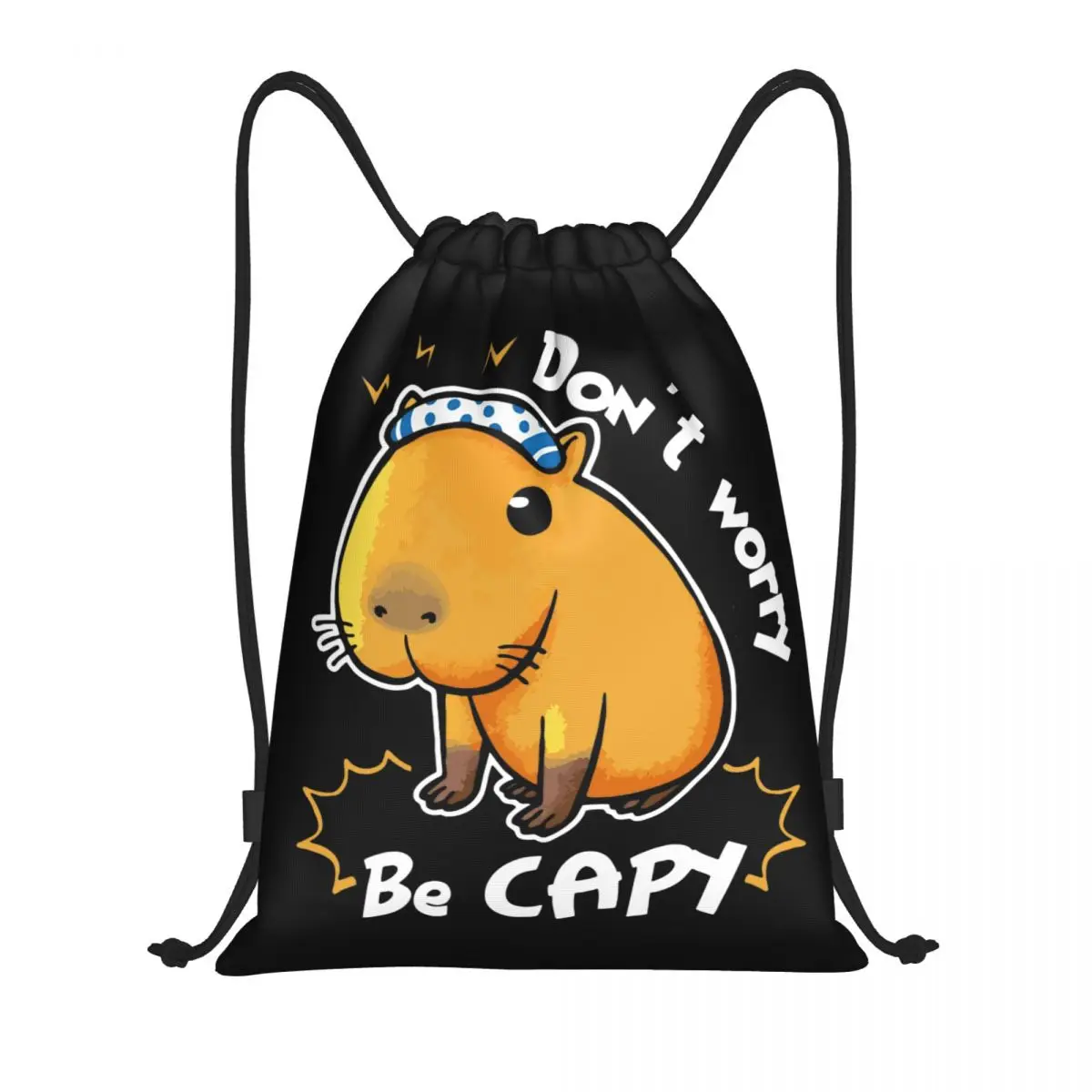 

Capybara Don't Worry Be Capy Drawstring Backpack Sports Gym Sackpack Kawaii Animal String Bags for Working Out
