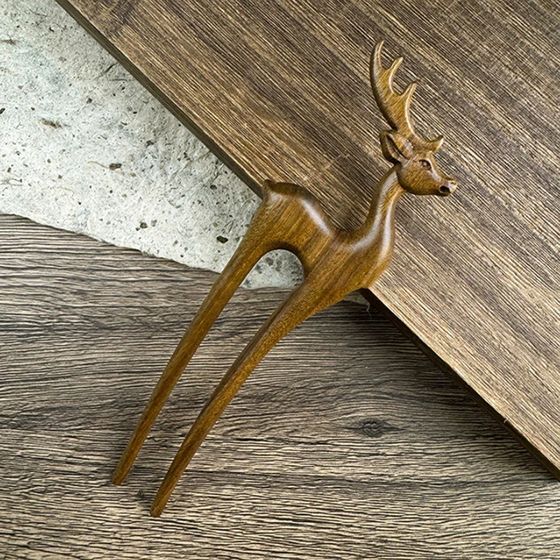 

Chinese Sandalwood Hair Sticks Forks Retro Style Handmade Carved Hairpin Flower Animal Designs Chopsticks Style Women