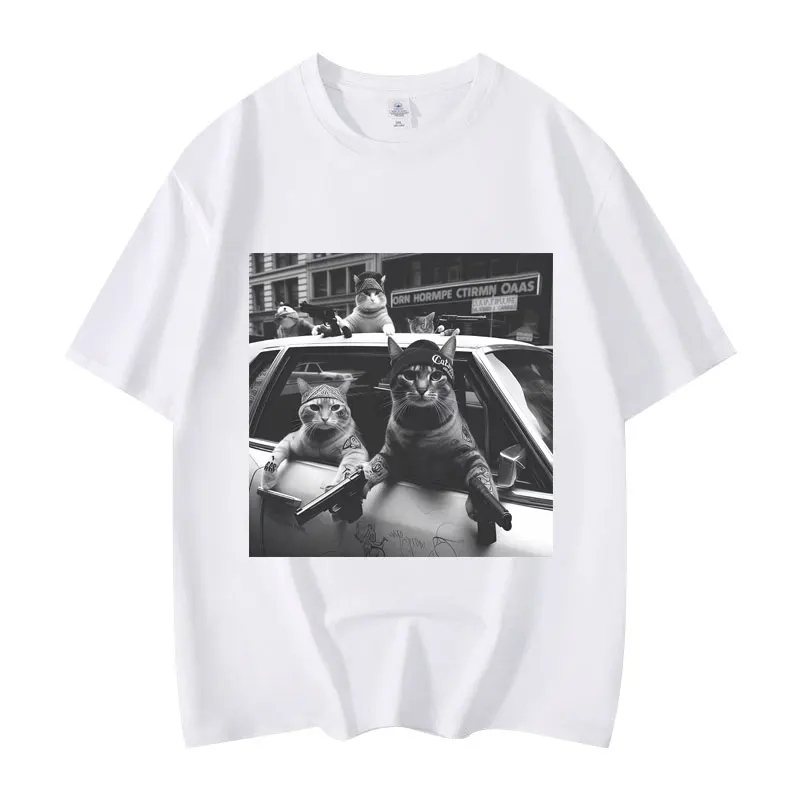 Funny Cat Gang Meme Graphic T Shirts Men's Women's Fashion Vintage Short Sleeve T-shirt High Quality Oversized T-shirts