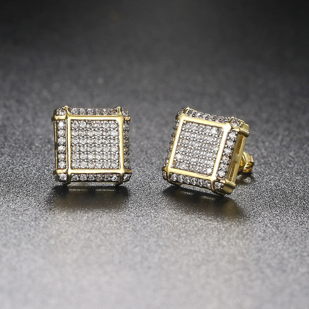 Pendientes Hip Hop Rock para hombre, tachuelas roscadas de cristal de hielo de Color dorado para mujer, accesorios Punk de lujo, joyería Hippie OHE030