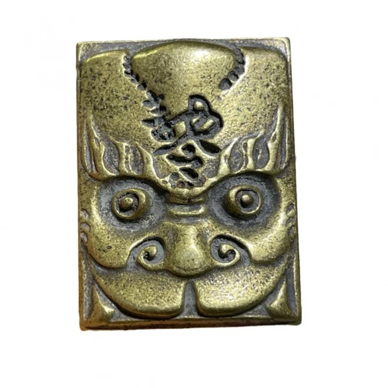 Antique Old Pure Copper Cinnabar Taoist Scripture Taishang Laojun Zhao Gongming Seal of Taoism Brass Cinnabar Ornaments