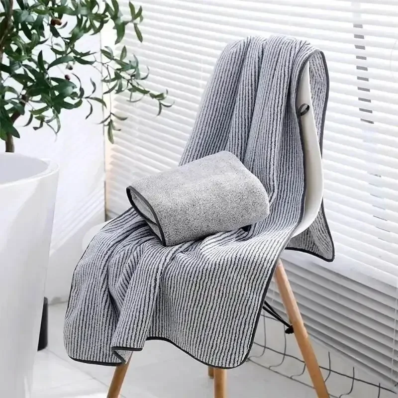 

Grade 5A Antibacterial Bath Towel Bamboo Charcoal Fiber Towel Set Thickened High Density Towels Set Coral Fleece