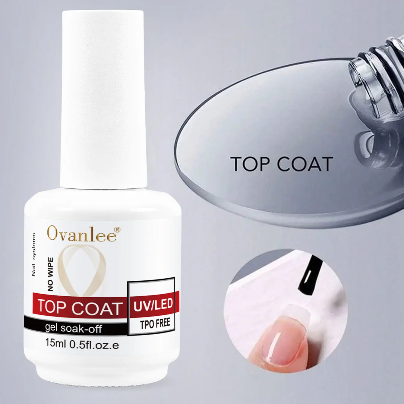 Ovanlee 2pcs 15ml No Wipe Gel Top Coat – TPO Free UV/LED Soak-Off Polish, 21+ Days Long Lasting High Gloss Shine, Chip-Resistant & Anti-Yellowing Finish for DIY Manicure
