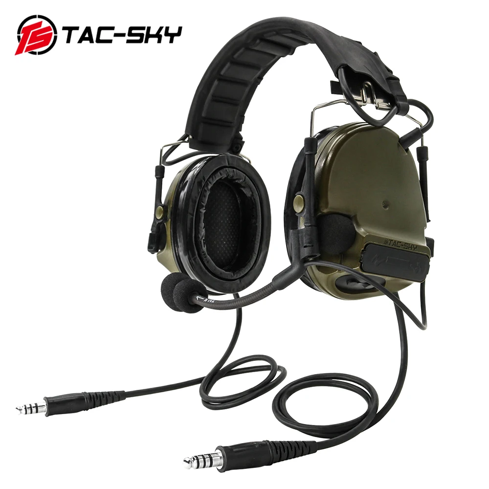 TAC-SKY Tactical Headphones Silicone Earmuffs COMTAC III Dual-pass Version Outdoor Sports Noise Cancelling Pickup Headphones-FG