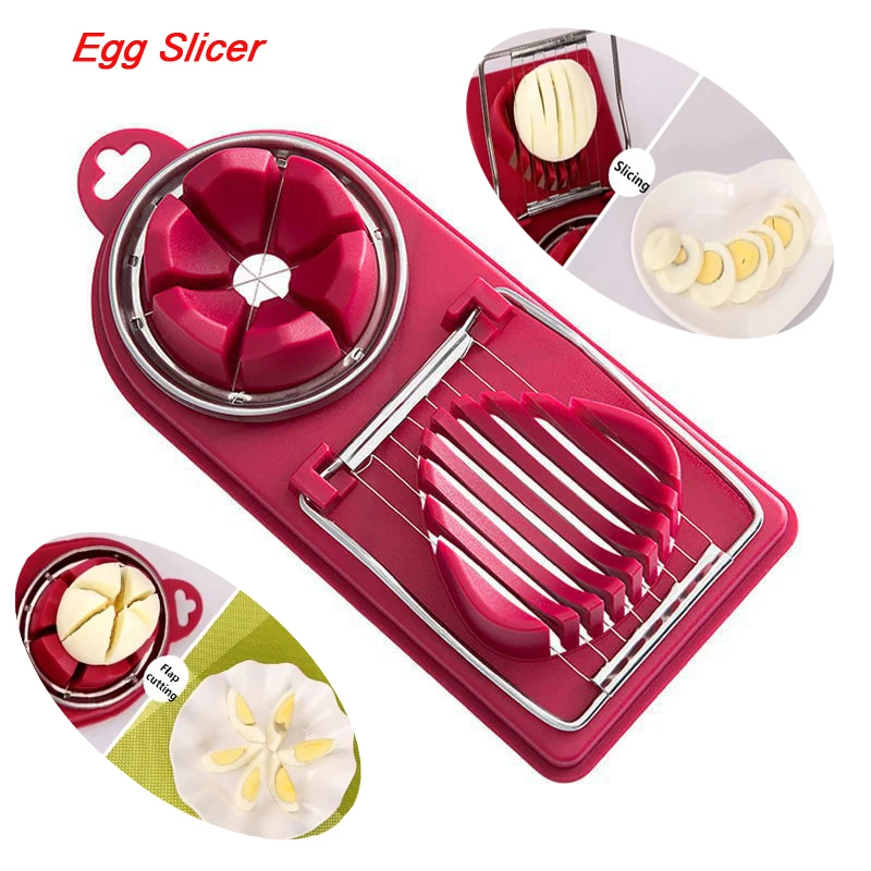 

2 in 1 Multifunctional Egg Slicer Stainless Steel Egg Cutter Sectioner Mold Flower-Shape Luncheon Meat Cutter Kitchen Gadgets