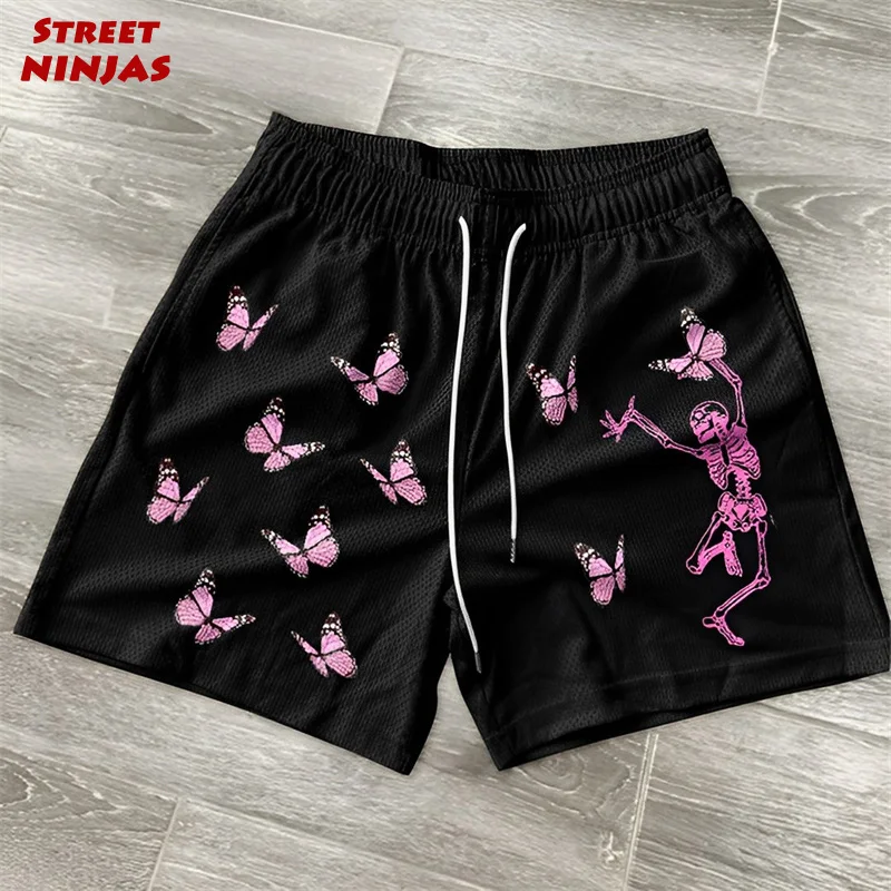 Y2K Butterfly Print Gym Workout Shorts for Men Women Athletic Quick Dry Shorts with Pockets Casual Stylish Chic Fitness Running