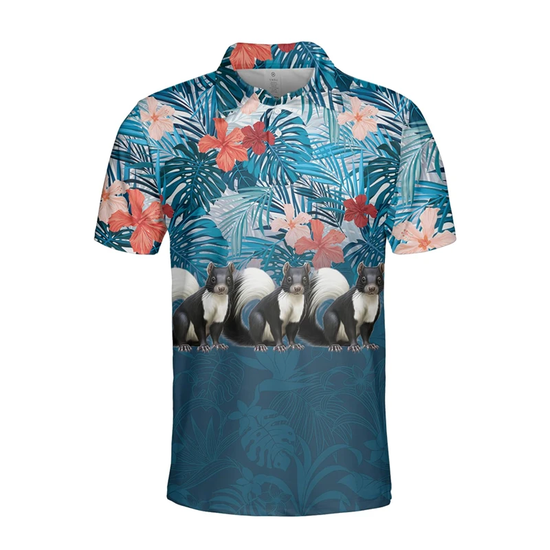 18 Pcs Cartoon Cute Animal Short Sleeve Polo Shirts For Men Funny Hawaiian Deer Squirrel Graphic Button Women Kids POLO Shirt