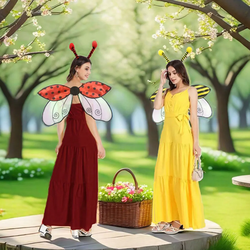 요정 날개 소녀 할로윈 요정 의상 나비 무당벌레 꿀벌 코스프레 요정 날개 머리띠 할로윈 코스프레 가면 키트