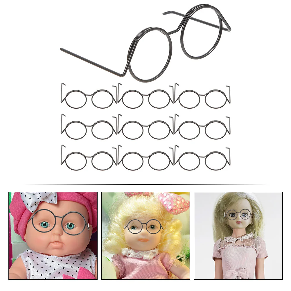 10pcs Miniature Eyeglasses Dress Up Glasses House Circular Frameless Accessories Elegant Portable Reading Metal Pen Ultrathin