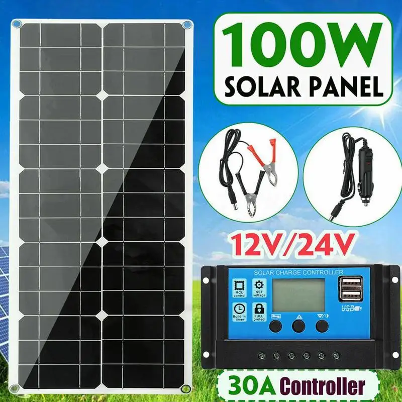 

Flexible Solar Panel with Controller Cables Module, Solar Battery for Car, RV, Boat, Camping, Outdoor, 300W, 60A, 12V, 24V