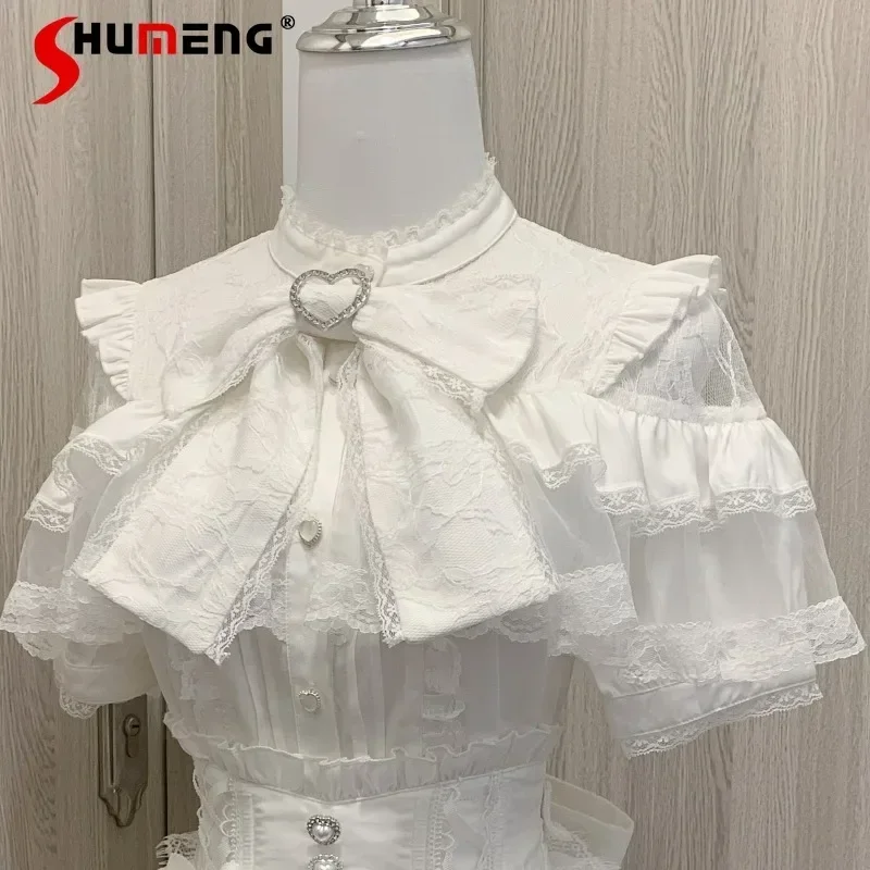 

Japanese Rojita Style Mass-Produced Mine Series Lace Short-Sleeves Shirts Summer Big Bow Subculture Single-breasted Blusas Mujer