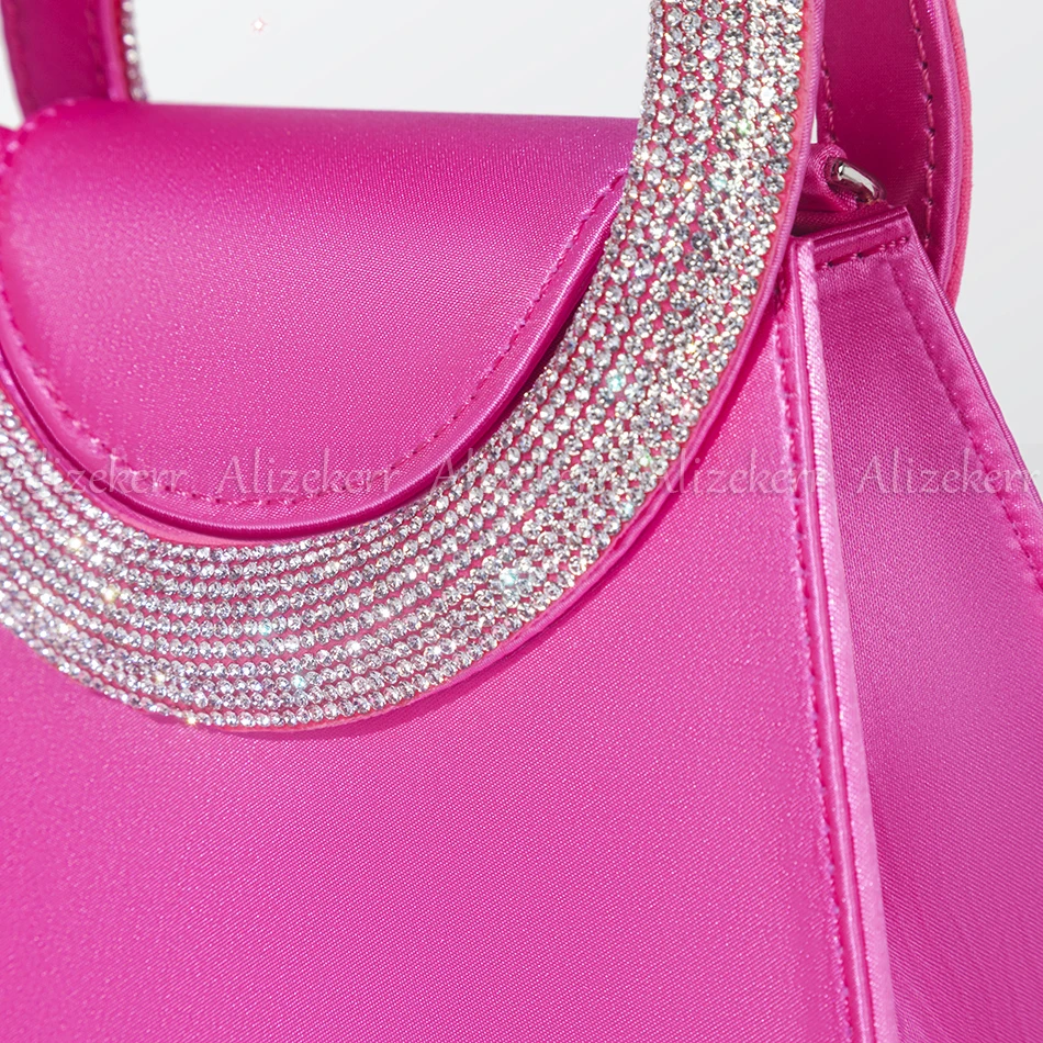 Imagem -06 - Bolsas Bling Rhinestone Satin para Mulheres Punho de Cristal Redondo Embreagem Trapezoidal Bolsas Boutique Elegantes Festa de Casamento 2023