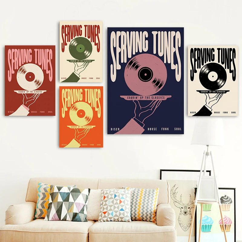 （With Frame) Art Vintage Vinyl Record Serving Tunes Poster Retro Music Genre Print for Music Studio Living Room Bedroom Decor