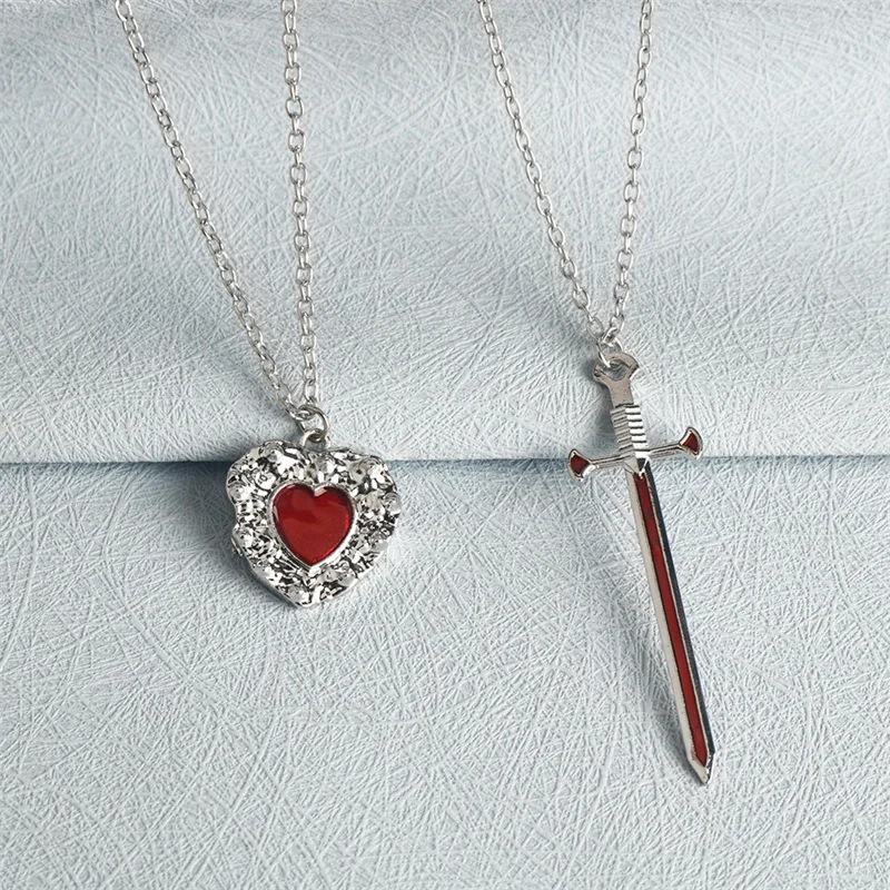 2 stücke Schwerter Herz Anhänger Halsketten für Frauen Männer Kühlen Punk Herz Passenden Halsketten Paar Freundschaft Mode Schmuck Geschenk – Detail 4