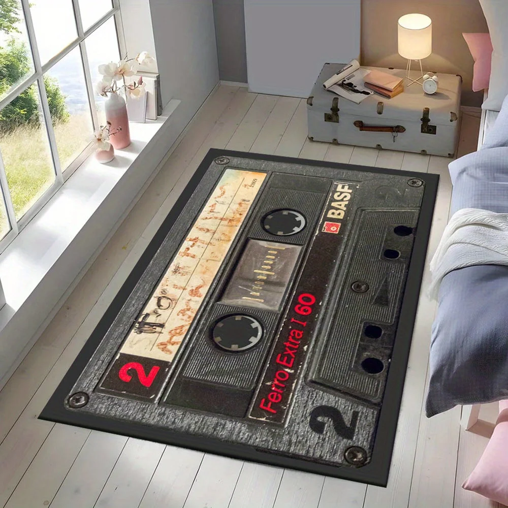 1pc Retro Cassette Tape Pattern Non-slip Area Rug, Suitable for Living Room Bedroom Home Room Decor Bed Chair Area Rug, for Dorm