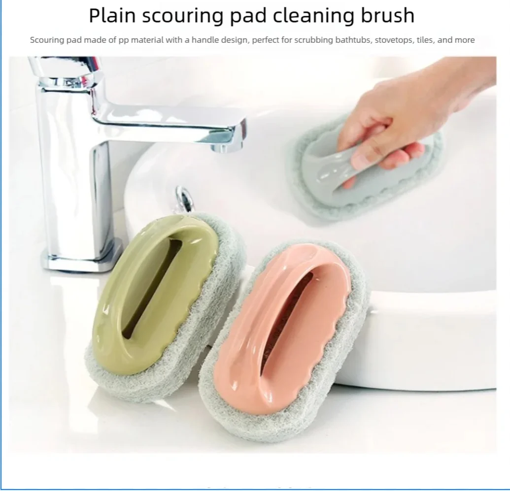 Kitchen sponge scrubber with handle, multifunctional plain color for bathtub and stove cleaning