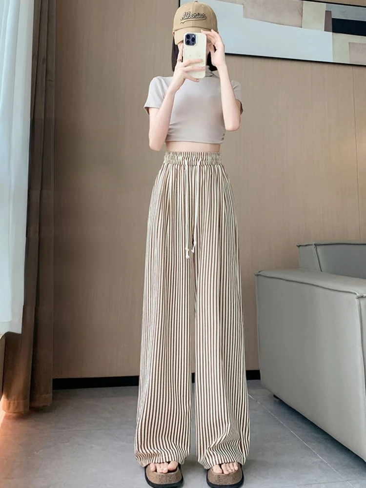 Casual Pants Women Classic Striped Daily Loose All-match Basic Korean Style Ladies Stylish Cozy Summer Trousers Simple Design