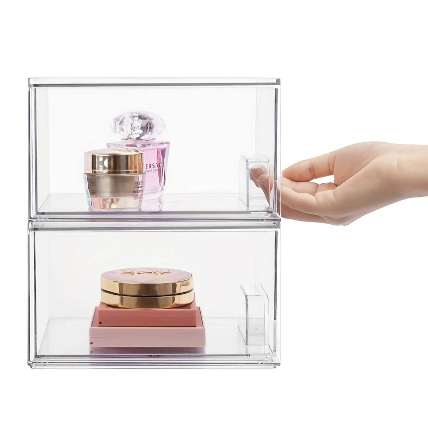 Zestaw przezroczystych akrylowych pudełek - Organizery do szuflad i kosmetyków do makijażu i toaletki - Oszczędność miejsca, nowoczesny design - Idealne do