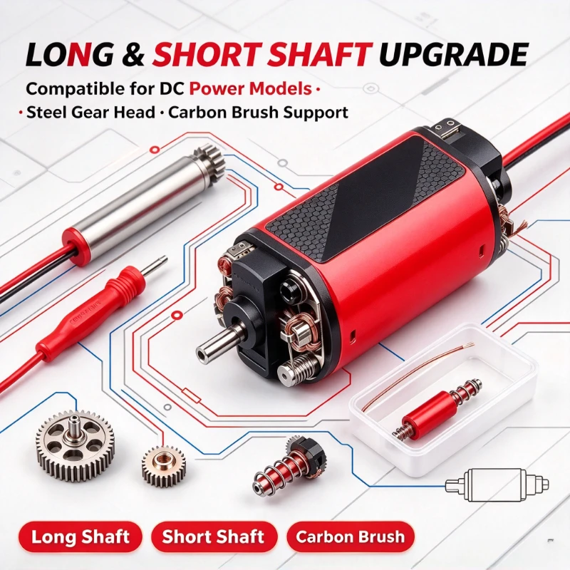 480 DC Carbon Brush Motor, High Speed High Torque NdFeB Wet Pressed Magnet, Short & Long Shaft with Steel Gear for Model DIY