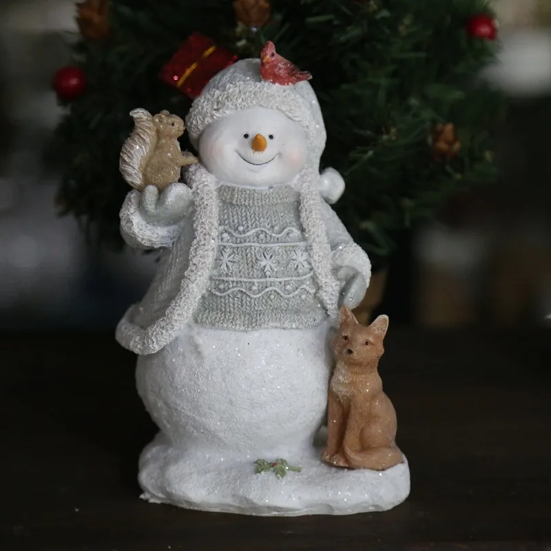 

Европейский рождественский снеговик из смолы серого и синего цвета с эффектом пряжи и украшением для окна с животными