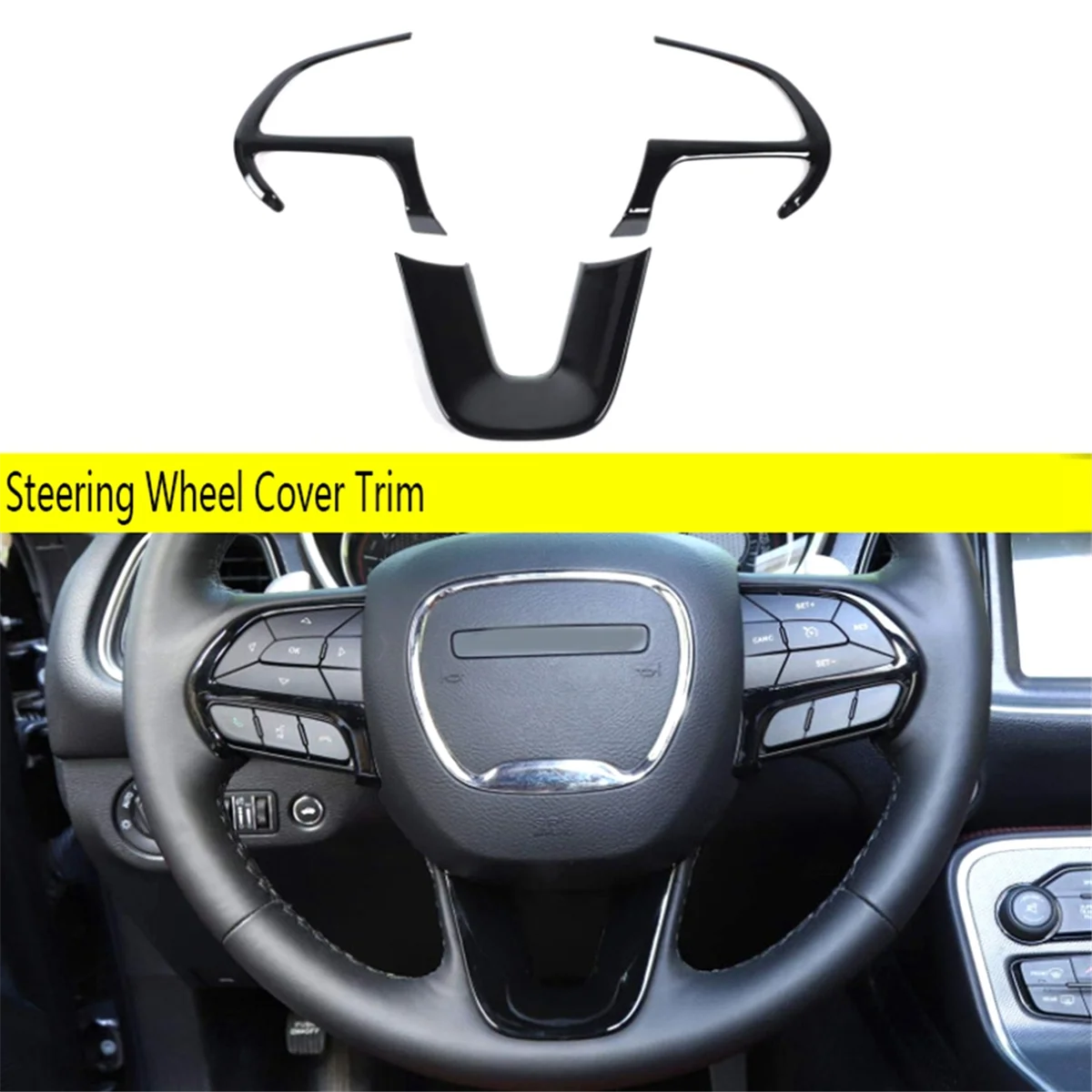 Black Steering Wheel Cover Trim for Dodge Charger Challenger 2015-2022 Steering Wheel Frame Trim