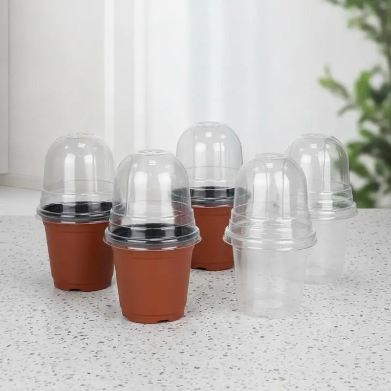 10 Set Plant Seed Starter Cups Clear Plastic with Lids Reusable Flower Propagation Pots for Home Herb Vegetable Gardening