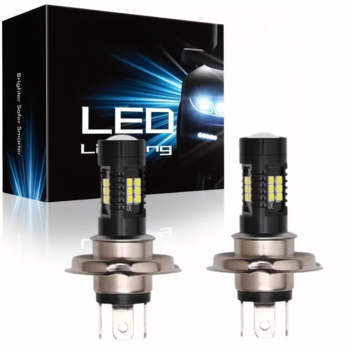 

2PCS H4/9003 White LED Bulbs with 360° Illumination, 6000K Brightness for Vehicle Exterior Lighting, Without Battery