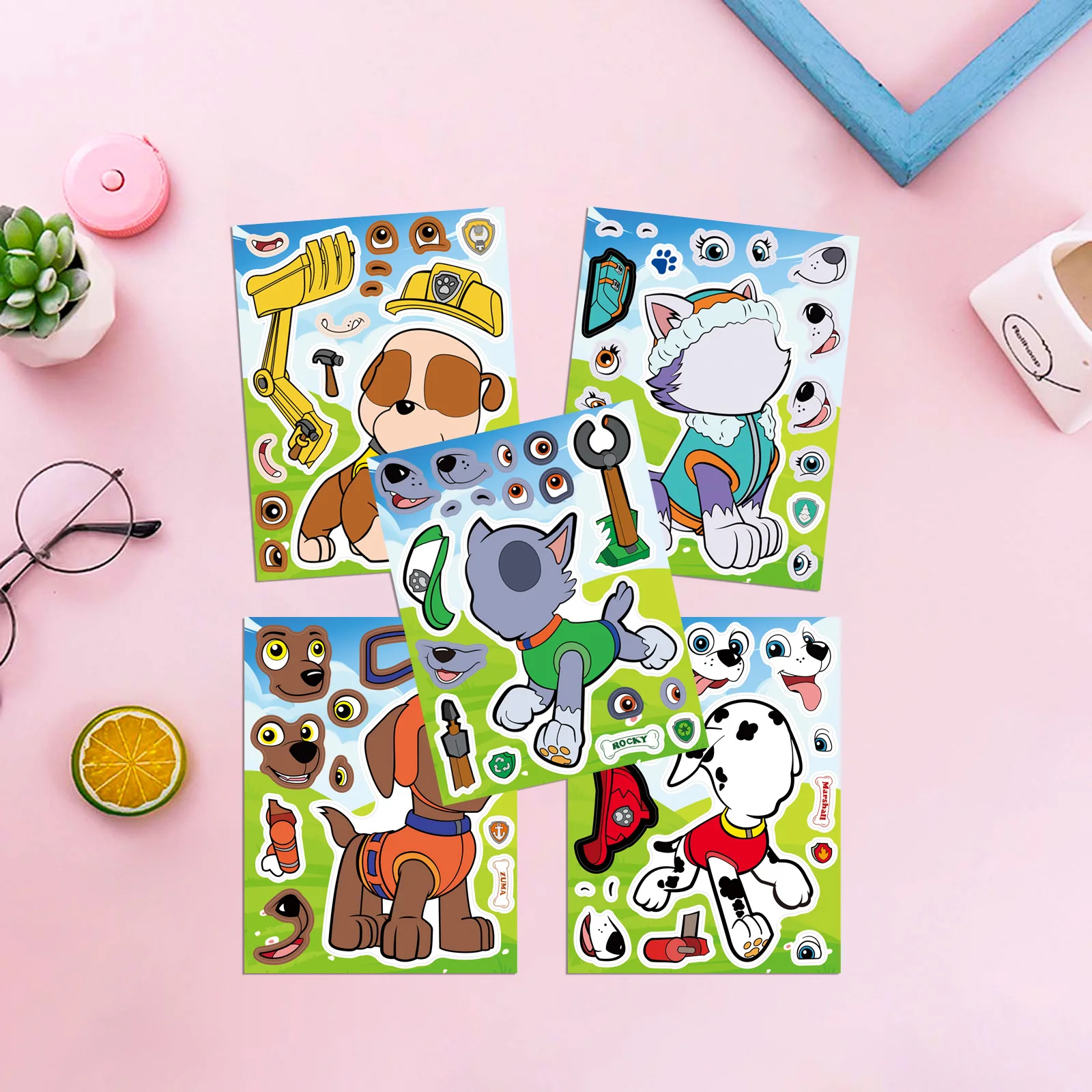 8/16 ورقة جعل وجه باو دورية لغز ملصقات الكرتون لتقوم بها بنفسك رايدر تشيس تجميع بانوراما الاطفال لعبة الأطفال الأولاد لعبة حفلة هدية #4