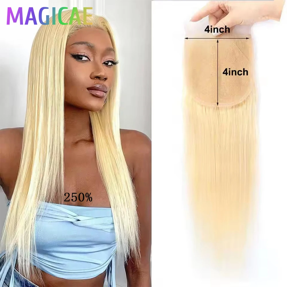 

Magicae 4X4 Straight Lace Closure 22Inches Blond 613 Highlight P27/30/613 Synthetic Heat Resistant Pre-Plucked Transparent Lace