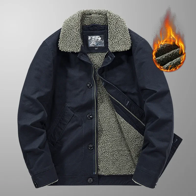 Men's Winter Jackets Plush Men's Jacket Fleece Parkas Lamb Fur Lining Men's Cold Jacket Thickening Motorcycle Jacket