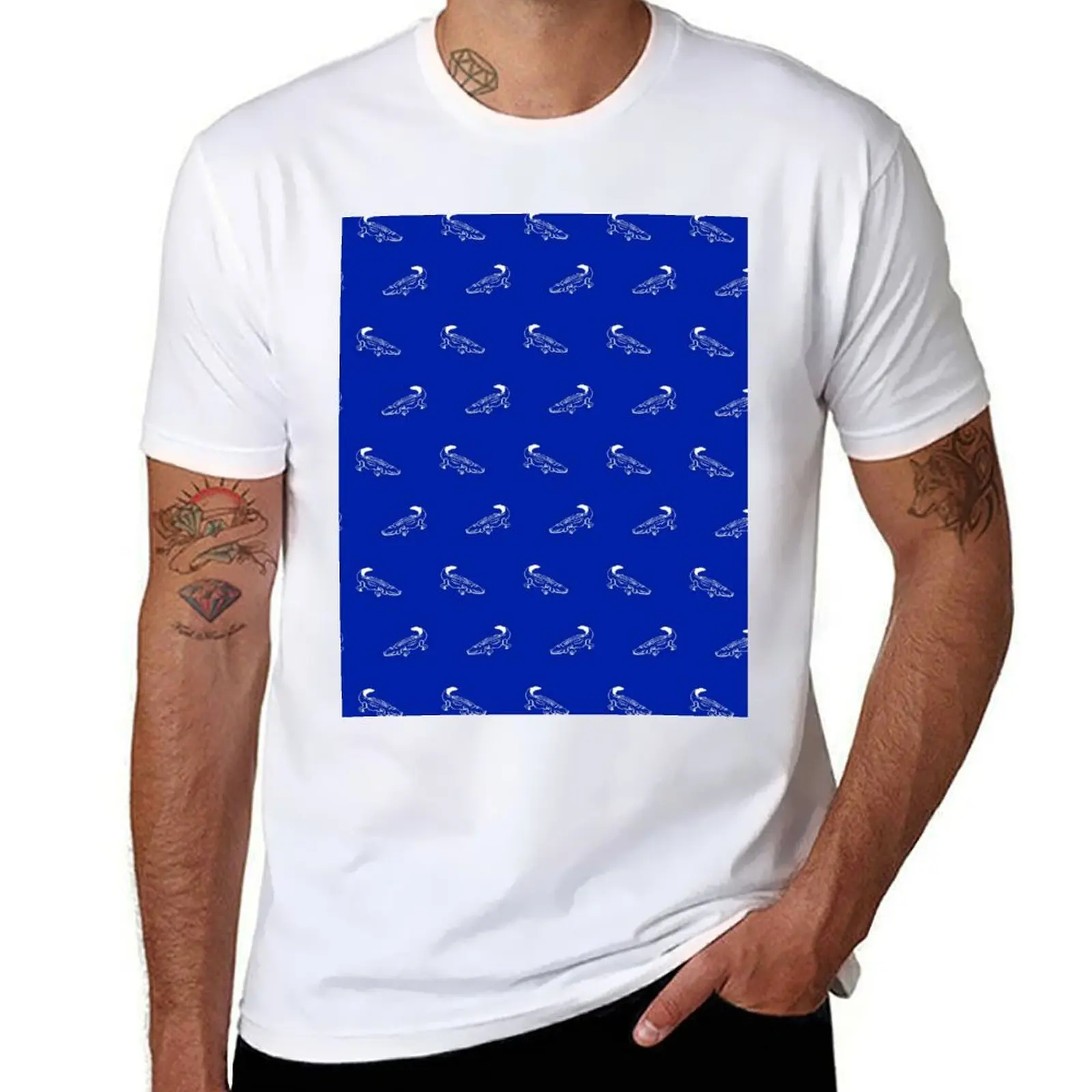 

White Gator on Blue T-Shirt man t shirt luxury man t shirt cotton high quality T-Shirt