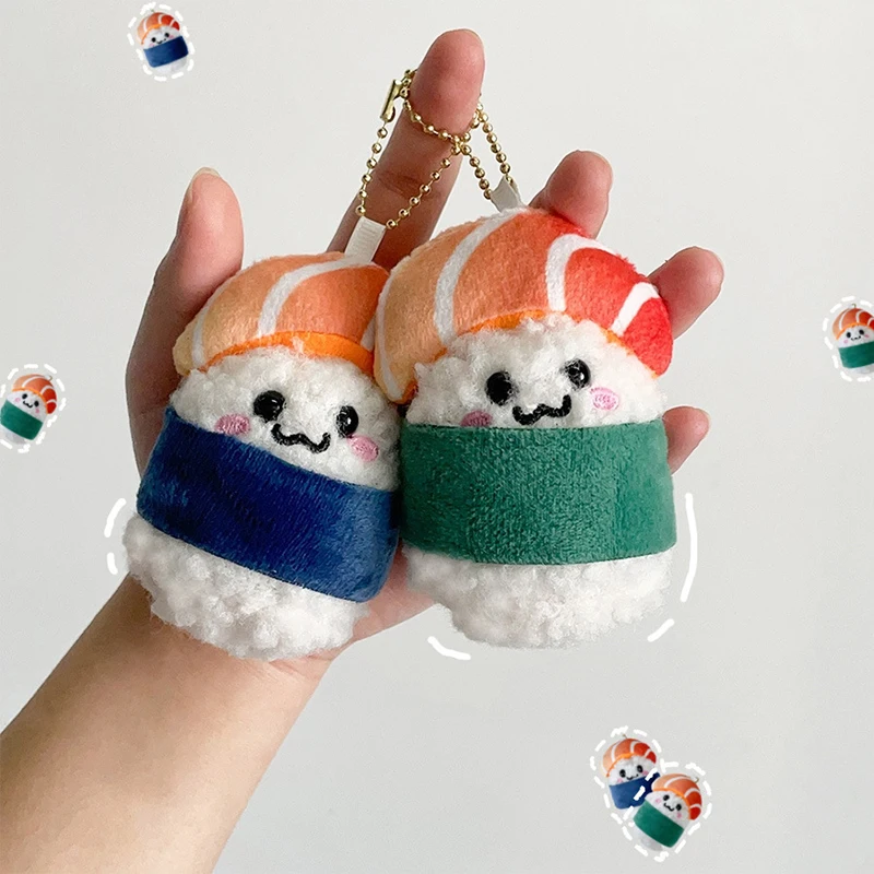 LLavero de peluche de muñeco de salmón japonés, decoración de bricolaje suave, dibujos animados de Sushi, arroz y verdura, llavero de coche, 1 unidad