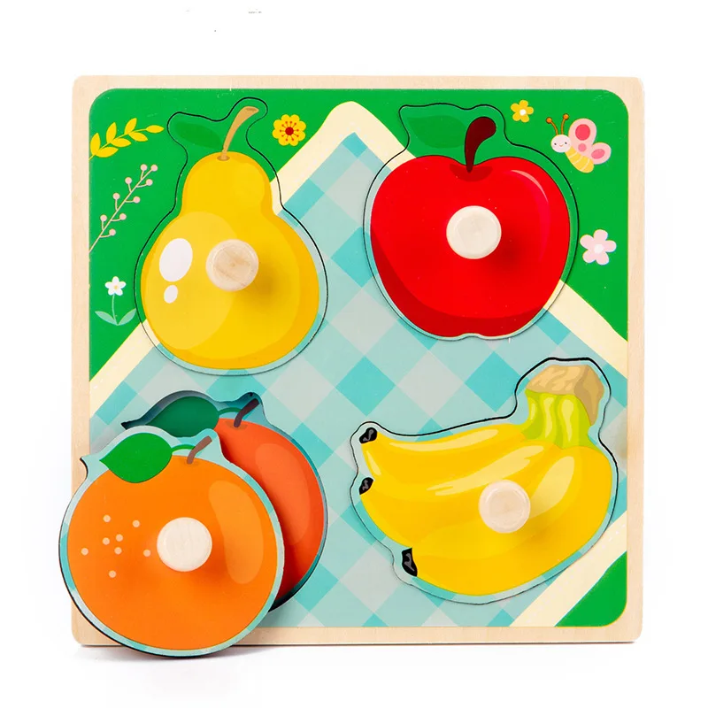 Early Learning Education Wooden Puzzles Children Hand Scratch Board Puzzle Kids Montessori Baby Toys Fruit Cognitive Toy
