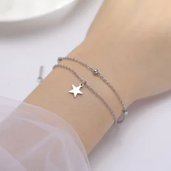 Braccialetto a doppia catena con ciondolo a stella alla moda in acciaio inossidabile Cazador per bracciali da donna gioielli a mano 2024 regalo di compleanno all'ingrosso