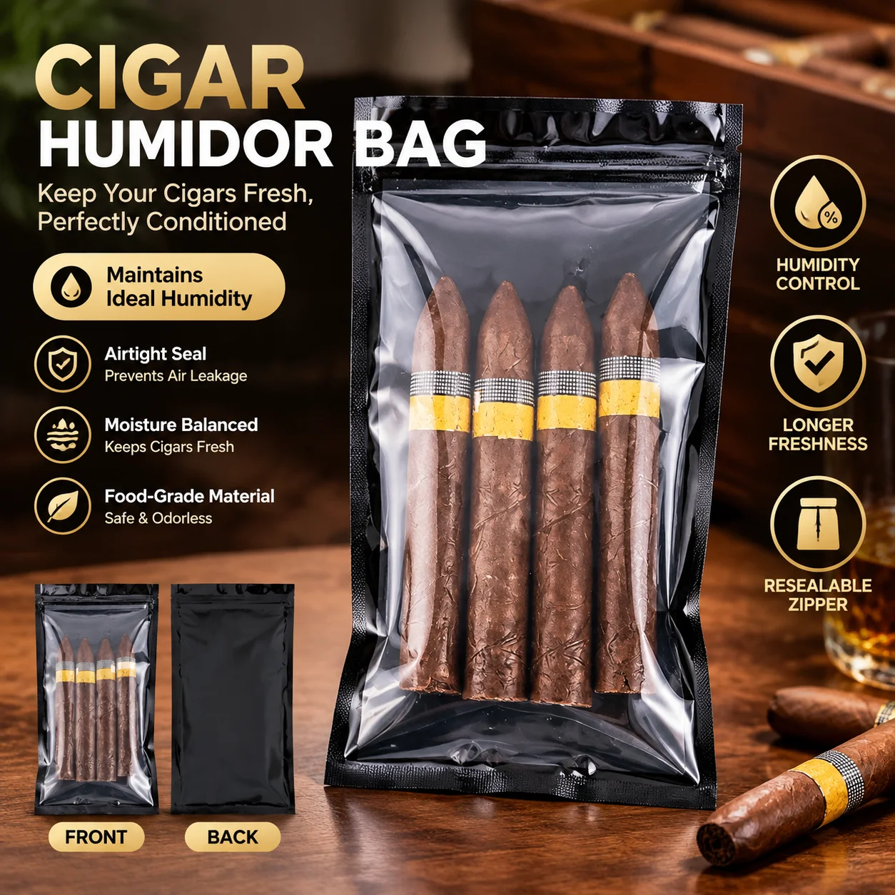 5 Pack Cigar Humidifier Bags Airtight Sealed Transparent Travel Storage Pouch With RH Pack For Cigars Tobacco Accessories