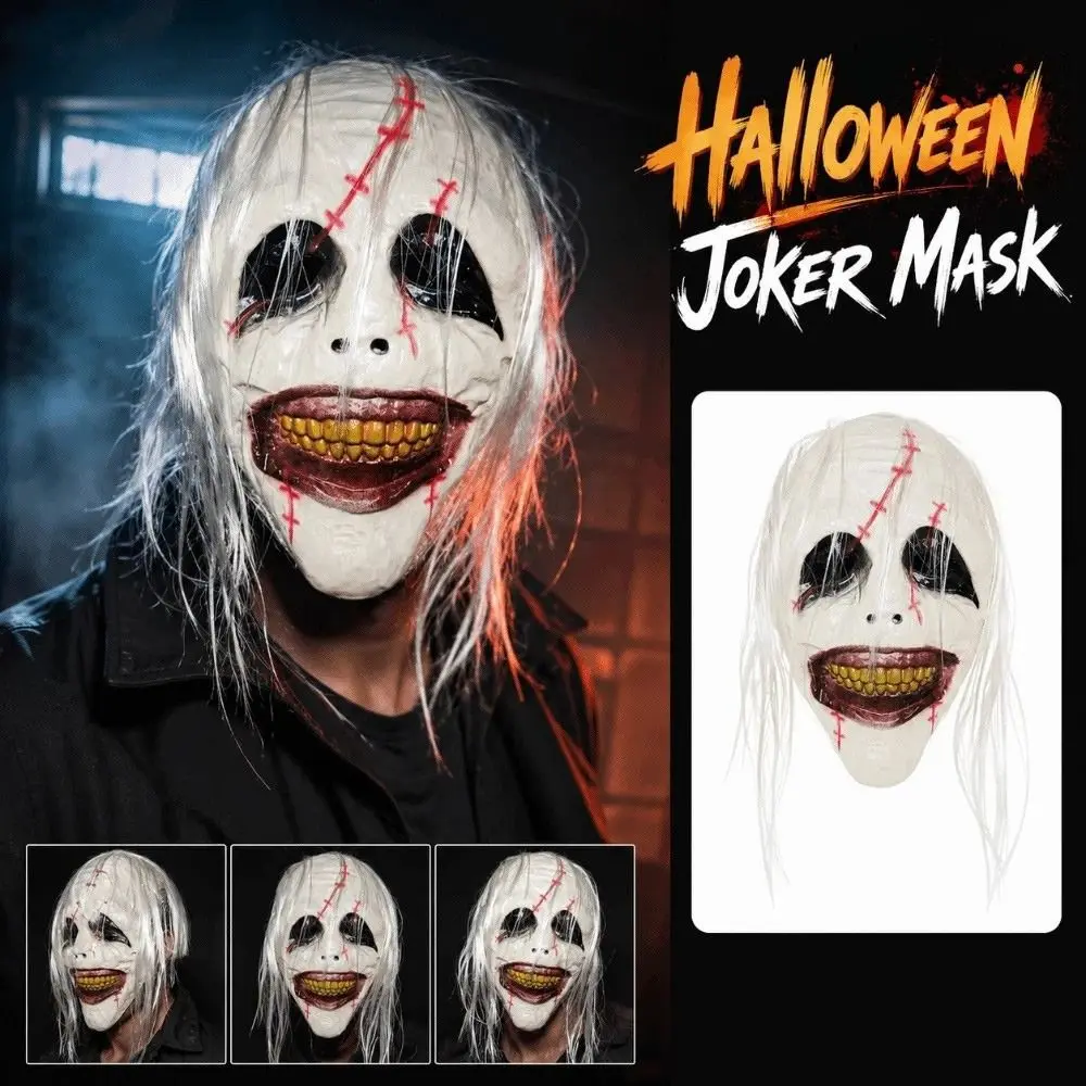 Party Gift Realistic Halloween Joker Mask Creativity Blood Scar Full Face Mask Funny with Hair Scary Clown Mask Carnival Party