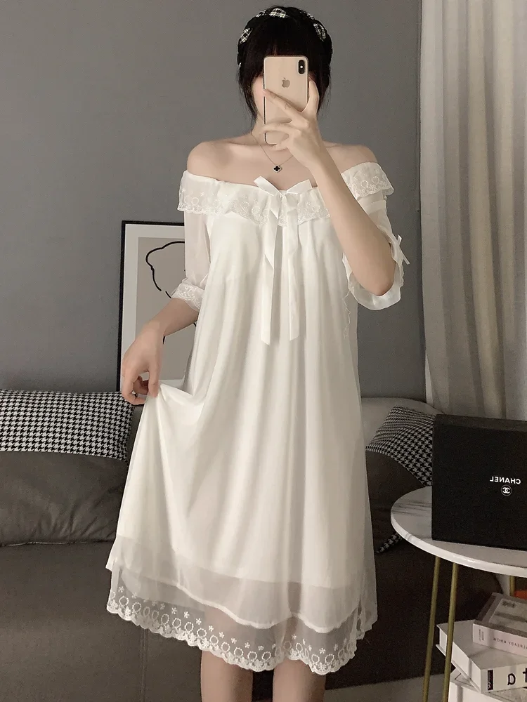 Women Pajamas Summer Dress Silk Sexy Court Style Sleepwear Chest Pad Sweet Princess Nightgowns