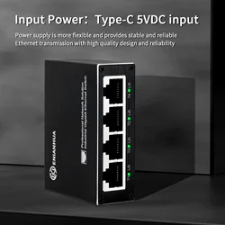 Mini Industrial 5-Port 5~15VDC（ PoE12~56VDC） Switch 10/100/1000Mbps Gigabit Din Rain Ethernet Switch