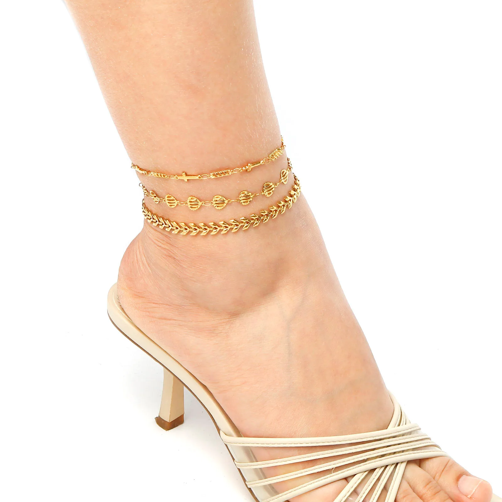 DoreenBeads Stainless Steel Anklet Gold Color For Women Beach Foot Leg Chain Ankle Bracelets Jewelry Gift 22.5cm-23.5cm, 1 Piece