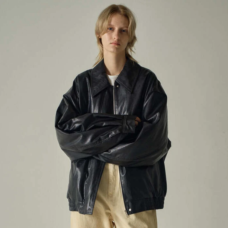 Cappotto da motociclista in pelle PU Jaet da donna allentato Primavera Autunno Nuovo Sle Tagkita Casual Pendolarismo Waer Tessuto in pelle Lunga Zip lunga