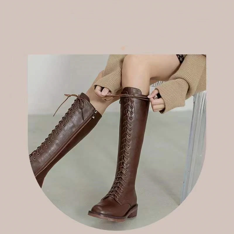 Bottes à lacets super longues sur mesure pour femmes, chaussures en cuir d'outillage, noir, allongé, extra long, ULronde cirée