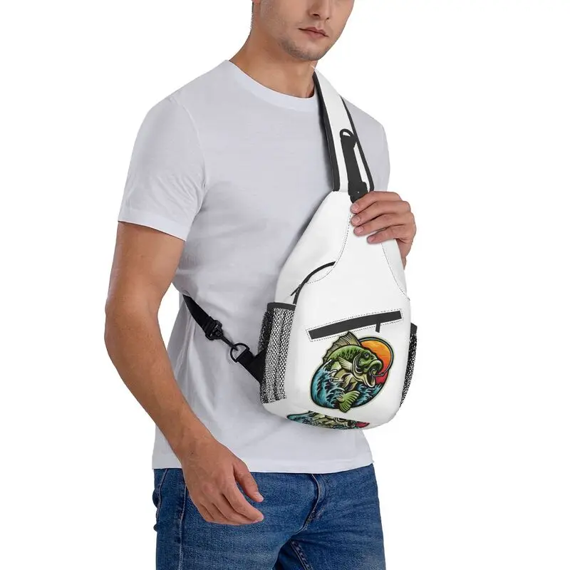 Bass Fishing Sling Crossbody Mochila para Homens, Custom Fish Fisherman Shoulder Peito Bag, Viajando Daypack